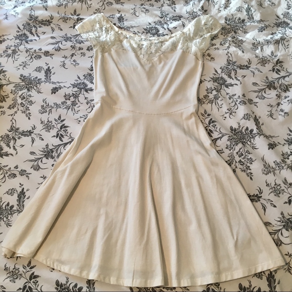 New Look Cream Skater Dress with Lace Top